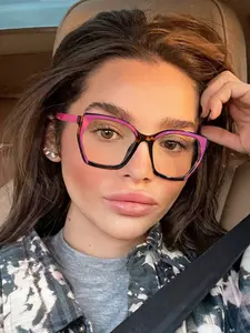 Women's Cat Eye Glasses Frame, Vintage Color Block Design, Lightweight Fit, Clear Lens, Casual Daily Wear, Comfortable Eyewear