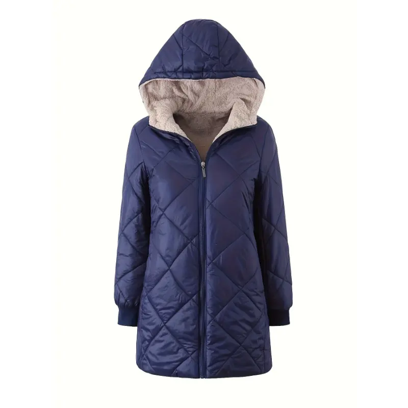 Women's Hooded Long Sleeve Regular Solid Quilted Jacket - Lightweight, Warm Cotton-Polyester Outdoor Sports Outerwear for Casual Days, Fabric, Machine Washable