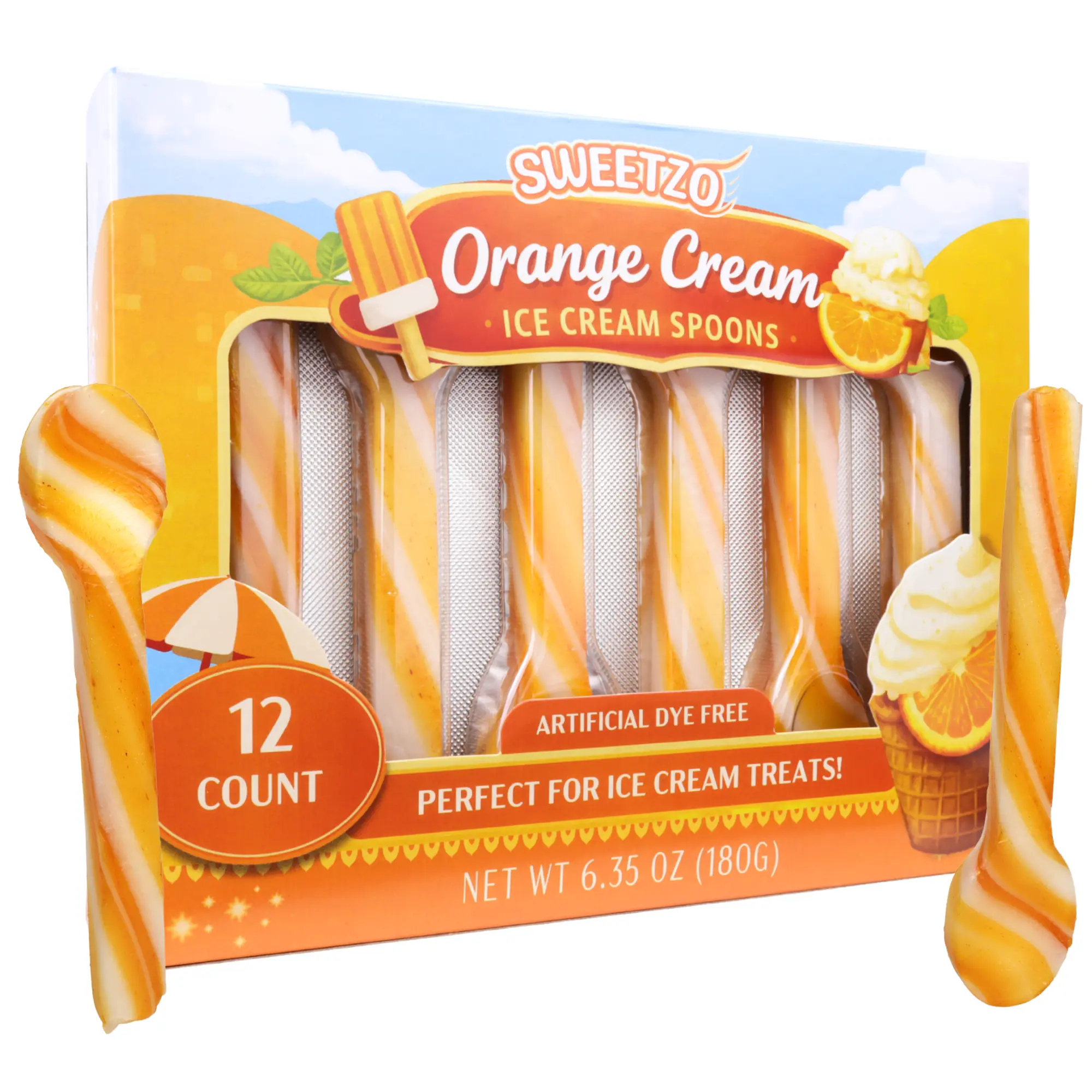 Orange Cream Candy Ice Cream Spoons, No Artificial Dyes, 6.35 Ounces, 12 Total Spoons