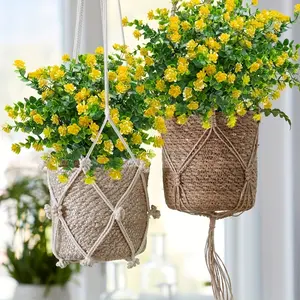 Artificial flowers, outdoor fake plants, fade-resistant, maintenance-free plastic UV-resistant shrubs, perfect for indoor/outdoor decoration of gardens, porches, windows, balconies, yellow eucalyptus, outdoor artificial flowers