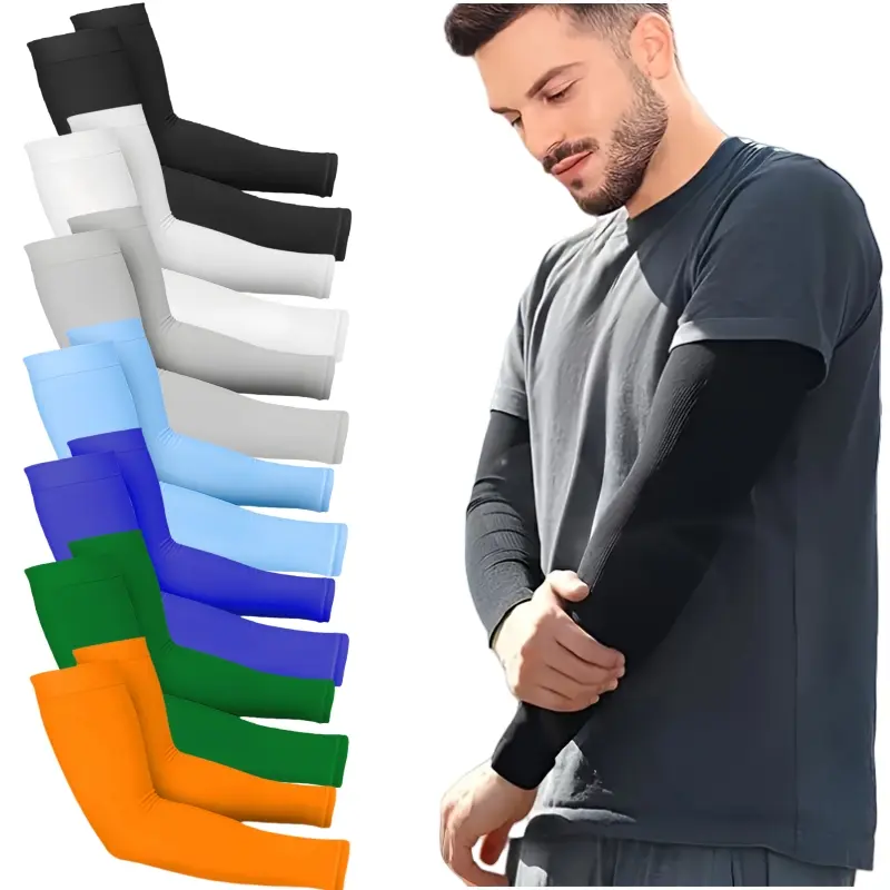 7 Pairs Breathable UV Sun Protection Arm Sleeves, Elastic Quick-Dry Moisture-Wicking Ice Silk Fabric with Cooling Effect, Unisex Sleeves for All Outdoor Activities, Protective Arm Sleeves