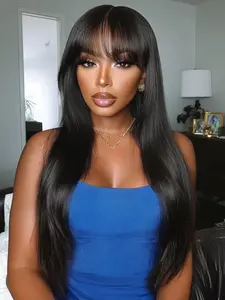 Straight Wigs with Bangs Human Hair Wigs for Women None Lace Front Wigs 180% Density Brazilian Virgin Hair Glueless Hd Wigs Machine Made Wig Natural Color( Straight)