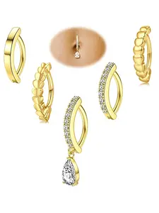 5 Counts Women's Navel Ring Set, 14g Short Closure Design, Cubic Zirconia Low Allergens Body Piercing Jewelry, Perfect for Comfortable Wear