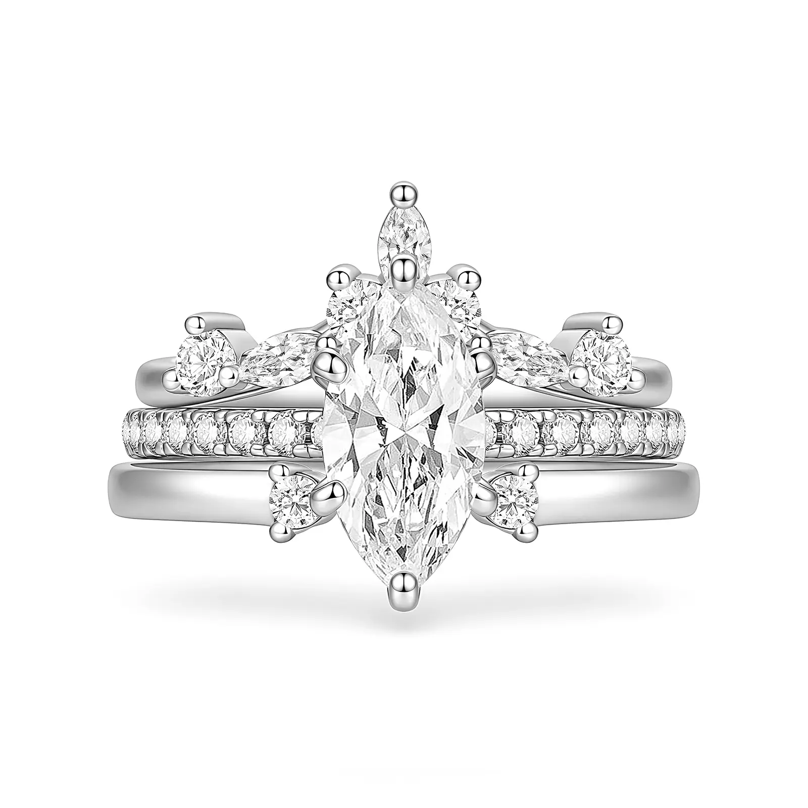 EAMTI 14K Gold Plated Bridal Ring Sets 2CT Marquise Cut Cubic Zirconia Engagement Promise Rings for Her Wedding Bands for Women
