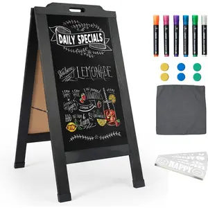 Sandwich A-Frame Chalkboard Sign - 40 x 20 Inches, Black Large Wooden Chalk Board for Sidewalk, Stand up Double-Sided Outdoor Easel Display for Restaurant Cafe Shop Wedding Party or Business