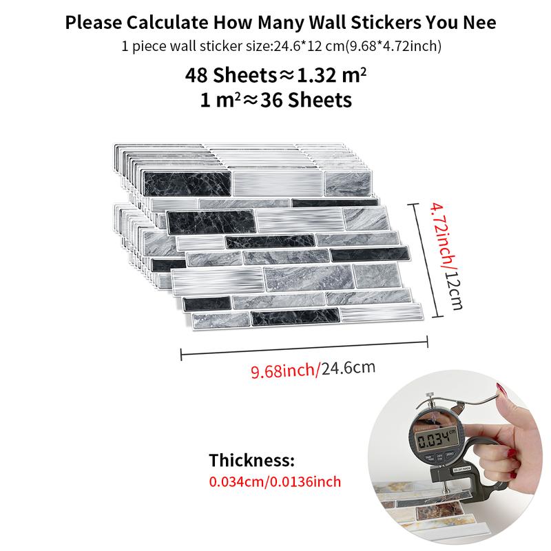 48pcs Marble Pattern Wall Sticker, Self AdhesivePeel & Stick Wall Decal, Waterproof & Oil-proof WallSticker For Kitchen Bathroom Home Office Decor