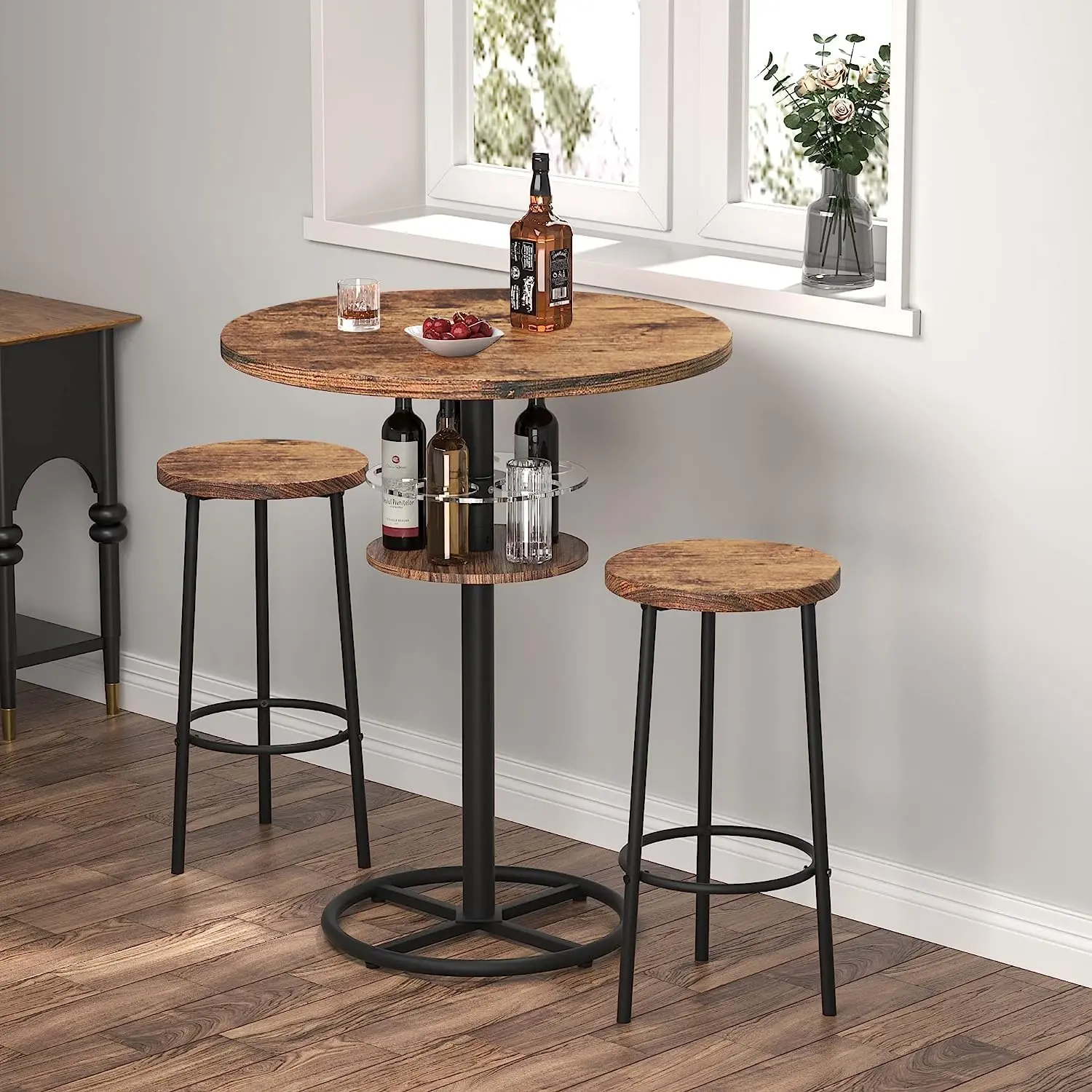 VECELO 3 Piece Bar Table Set Small 2-Tier Round Pub Table With Counter ...