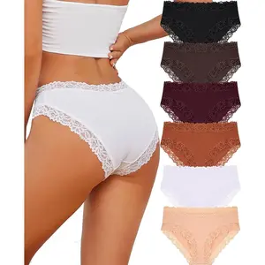 Women's Essential Basic Soft Cotton Underwear - Cheeky Hipster Colored Briefs, Stretchy Cotton-Spun Spandex Blend Fabric, Lace Waist, Breathable Everyday Fit