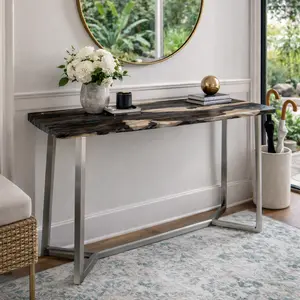 Petrified Wood Console Table with Metal Base - One of a kind