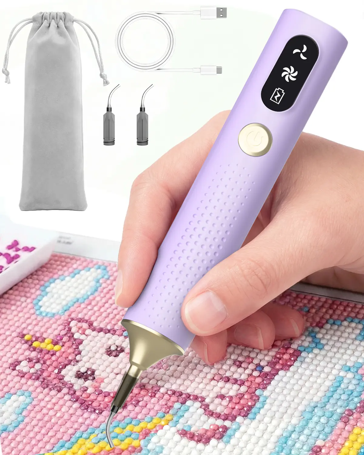 Electric Diamond Painting Pen Cordless Diamond Art Vacuum Pen Rechargeable with 2-stage Adjustable Suction Mode for Adults & Kids Complete Accessories
