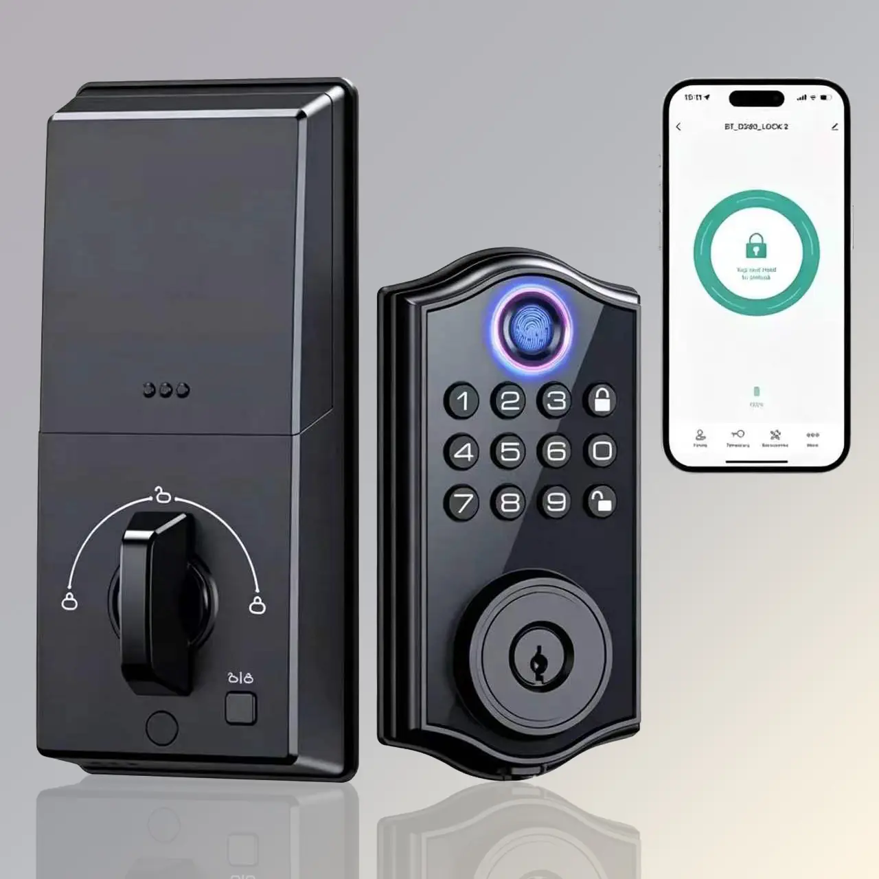Fingerprint Smart Lock for Front Door, 4-in-1 Keyless Entry Deadbolt with Keypad, Bluetooth App Control and Backup Keys handle password anti-peeping