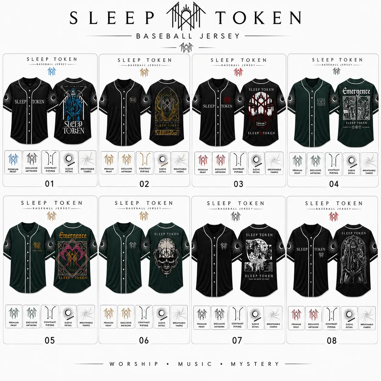 Sleep Token Baseball Jersey, Gothic Metal Band Inspired Button Up Shirt - Alternative Streetwear Unisex Jersey, Front & Back Graphic Design