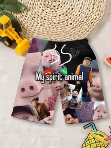 Boys' sports shorts "Trendy Meme Theme Style", funny John Pork printed quick-dry shorts, comfortable and loose without tightness, suitable for daily school, beach play, home wear and outdoor wear