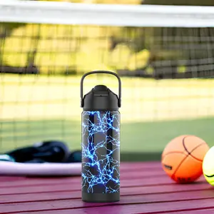 Boys Water Bottle with Straw,18 oz Kids Insulated Cups with Stainless Steel Leak Proof for School,Sport&Travel（Lightning）