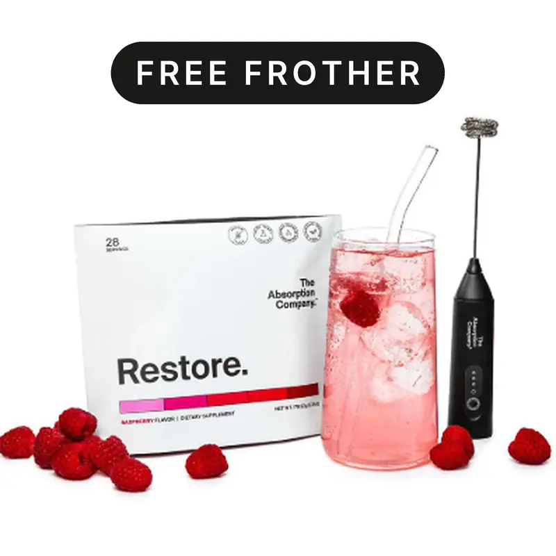 The Absorption Company Restore Zero Sugar Electrolyte Drink Mix Powder for Rehydration, Recovery, Energy, & Immune Support - Raspberry Flavor