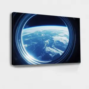 Wrapped Framed Canvas Wall Art Vintage Prints Poster A View Of The Earth From A Space Station Window Perfect Gift Decor For Living Room Bedroom Office Hanging Hardware Included High-Quality Print Durable Canvas Water-Resistant Made In The USA