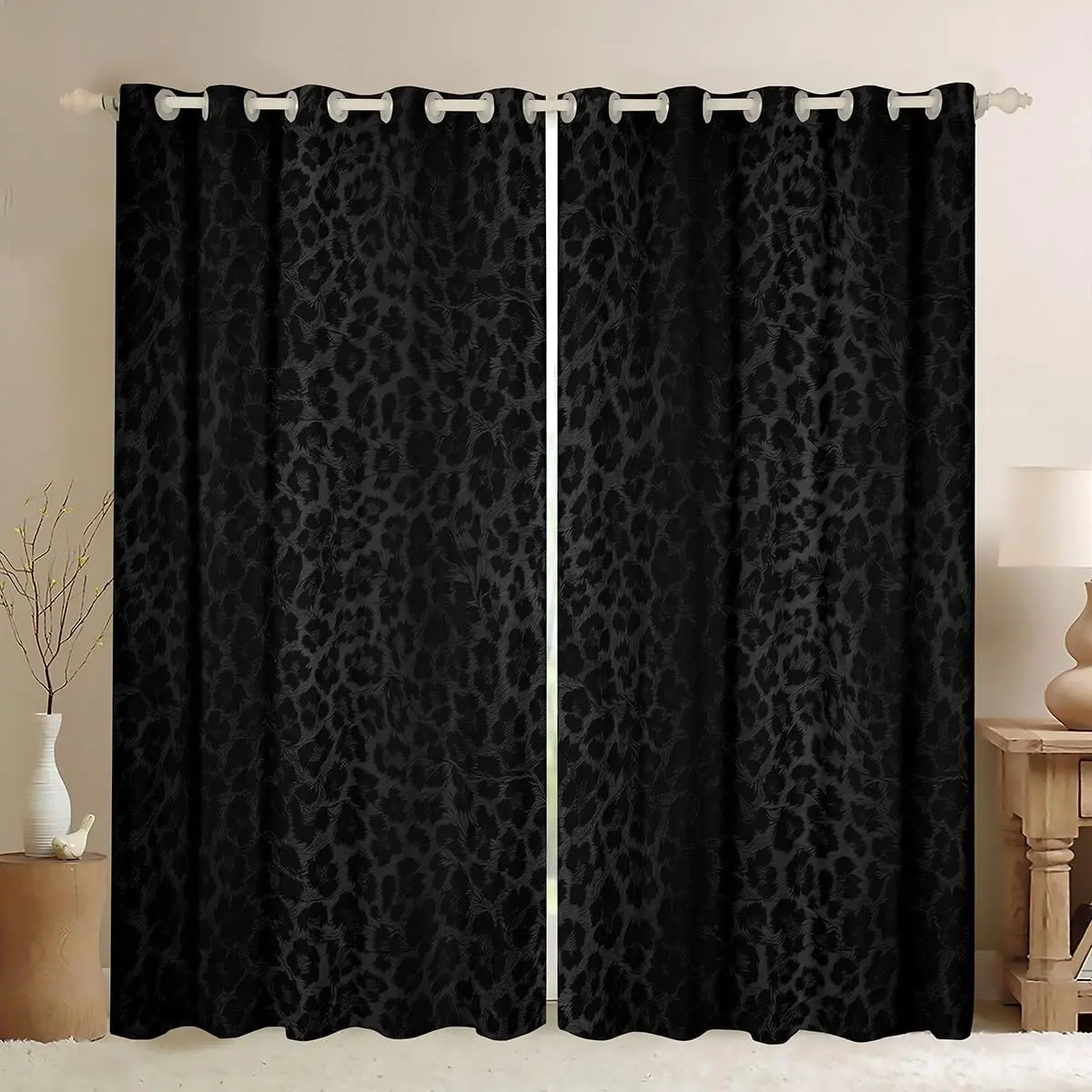 Kids Black Leopard Blackout Curtains Cheetah Print Window Curtains Safari Darkening Drapes for Bedroom Animal Living Room Window Treatments (2 Panels)