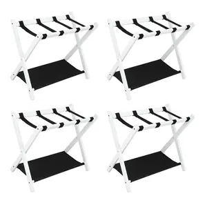 Babion Folding Luggage Rack for Guest Room 4 Pack, luggage Racks for Suitcase Stand with Nylon Straps, Luggage Stand Double Tiers Bamboo Luggage Holder for Bedroom,Hotel, No Assembly