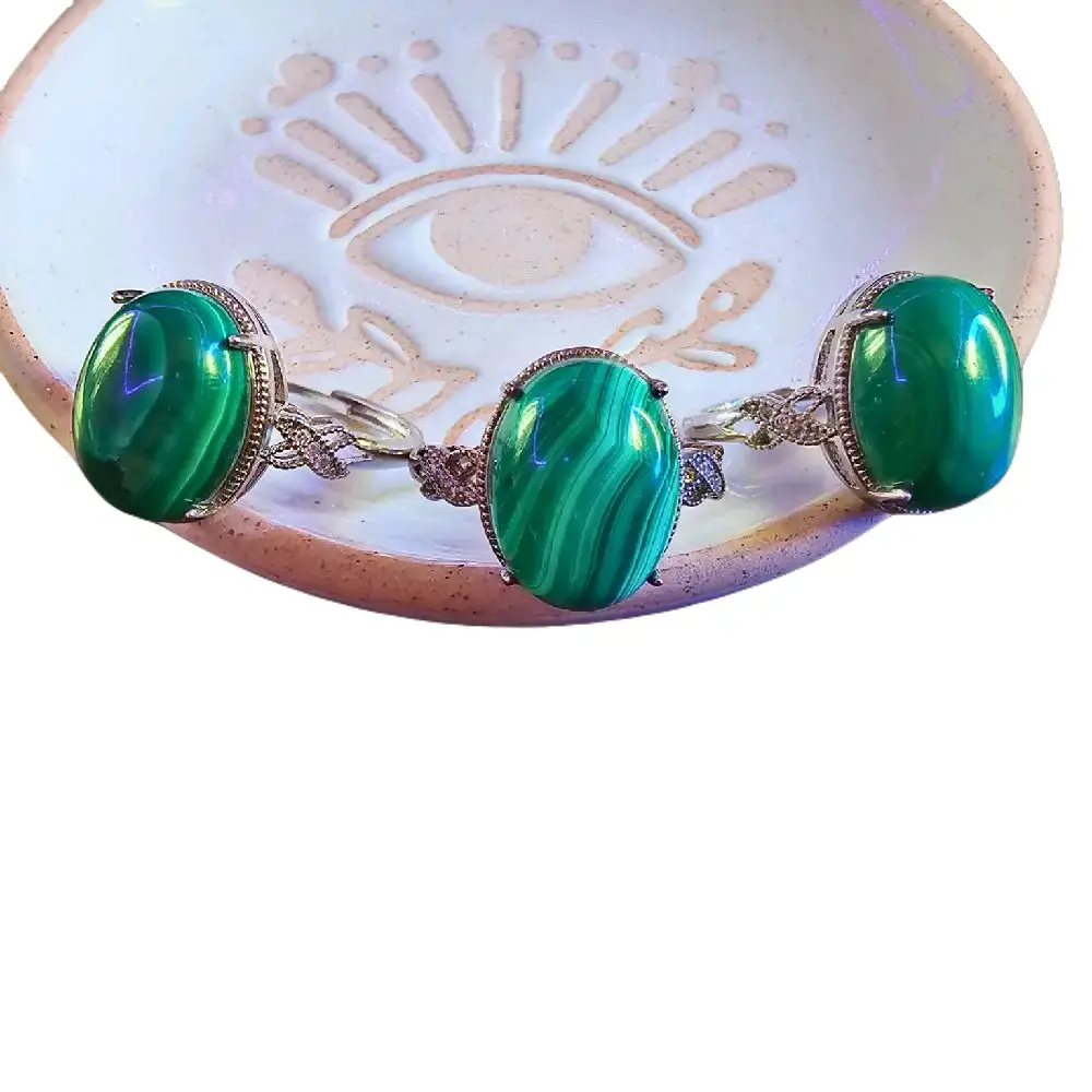 Malachite Crystal Ring Natural Stone. Cleansed, Charged, and Enchanted Antique-Inspired Design Adjustable Fit Unique Gemstone Jewelry