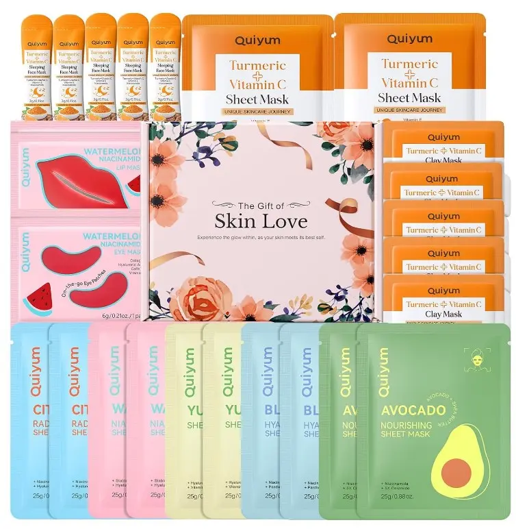 QUIYUM 26PCS Face Masks& Lip& Eye Masks Skin Care Set for Women Teens Girl | Fruit & Turmeric VC Masks Gifts for Women Teen Girls, Travel Size Toiletries, Christmas Birthday Gifts, Stocking Stuffers