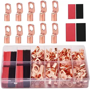 100Pcs Copper Wire Lugs AWG 6 8 10 12 with Heat Shrink Set, 50Pcs Battery Cable Lugs Battery Cable Ends Ring Terminals Connectors with 50Pcs Heat Shrink Tubing