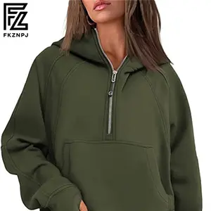 FKZNPJ Autumn and winter yoga wear women's sports half-zip hoodie sweater loose short padded Womenswear Sweatshirts Comfort Casual Pullover Bridal
