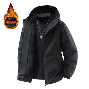 Windproof Jacket with Hood and Fleece Lining Warm Fleece Coat for Cold Days Color Block Panels Zipper Pockets Hook and Loop Cuff Closures Suitable for Outdoor Activities like Mountain Climbing Hiking and Everyday Casual Wear Men's Stylish Layered