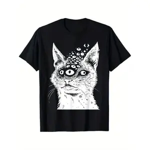 Weirdcore Cat Grunge Alt Harakuju Trippy Creepy Horror Goth T-Shirt