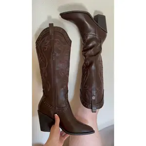 Rodeo Girl Cowgirl Boots - Stitched Detailing - Knee High Cowgirl Boots