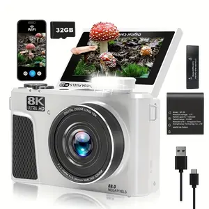 New 8k Digital Camera for Youtube, 88mp Portable Vlogging Camera with Auto Focus, 3-Inch Flip Screen, 18x Zoom, Includes 32GB SD Card