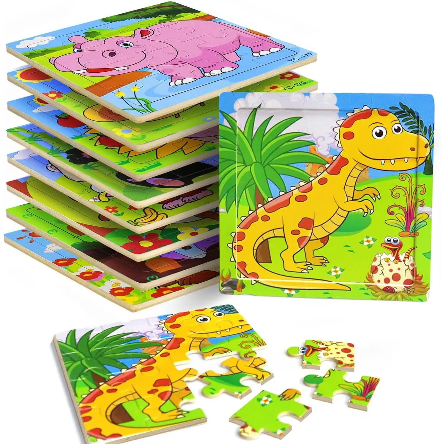 Puzzles for Kids Ages 3-5, 9 Pack Wooden Jigsaw Puzzles for Toddlers Ages 3-5 16 Pieces Preschool Educational Learning Toys Set Animals Puzzles for 3 4 5 Years Old Boys and Girls
