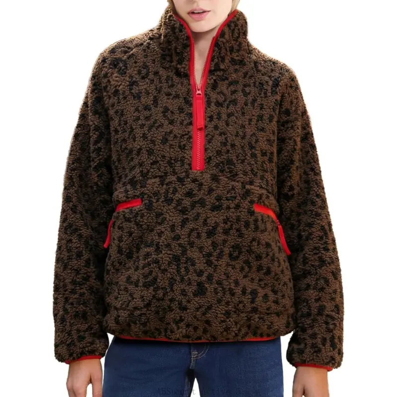 Fuzzy Half Zip Fleece Jacket Women Long Sleeve Sherpa Pullover Sweatshirt Casual Warm Winter Chunky Teddy OuterwearABSummit Active
