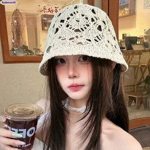 Women's Hollow Knit Bucket Hat | TikTok Viral Y2K Aesthetic Summer Beach Sun Hat for Women Lightweight Breathable Crochet Mesh Hat Japanese Kawaii Style Versatile Outdoor Travel Fishing Festival Packable Protection Sun