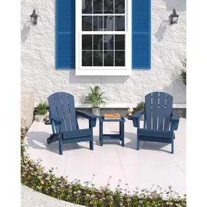 Folding Adirondack Patio Chair - All-Weather HDPE Outdoor Chair with Wooden Texture & Cup Holder, Weather Resistant Lawn Chair for Garden, Deck, Fire Pit