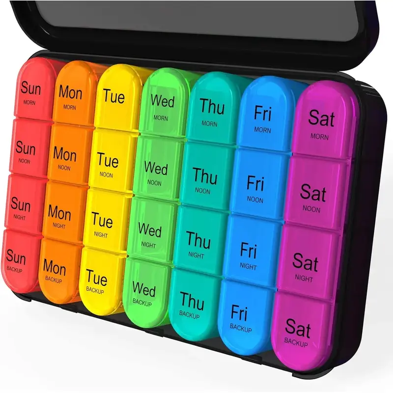 Pill Organizer 4 Times a Day - Pill Box 7 Day, Large Weekly Medicine Pill Organizer for Travel with Removable Individual Containers, Pill Case to Hold Daily Vitamins, Supplements and Medication