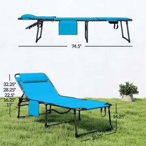 Folding Lounge Chairs - Sun Lounger for Two People with 5 Recline Positions & Reading Hole - Black/Blue Steel Frame - No Assembly Required - 264 lbs Capacity