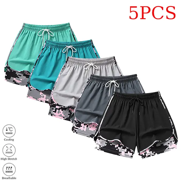 Women’s 5-pack casual athletic shorts with lining, adjustable drawstring, elastic waistband—suitable for outdoor sports, fitness running, and everyday casual wear; women’s shorts, athletic shorts, summer vibes, summer wines Womenswear