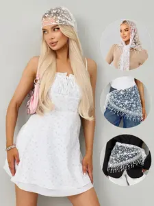 Women's Elegant Fitted Triangle Veil, Floral Embroidery Design, Perfect for Weddings & Special Occasions, All-Season Accessory