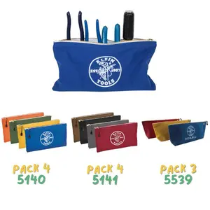 Klein Tools Canvas Zipper Bag Set – Durable Tool Pouch Organizer Bags | Heavy-Duty Utility Storage for Tools, Accessories & Cables – 5141/5539 Multi-Pack