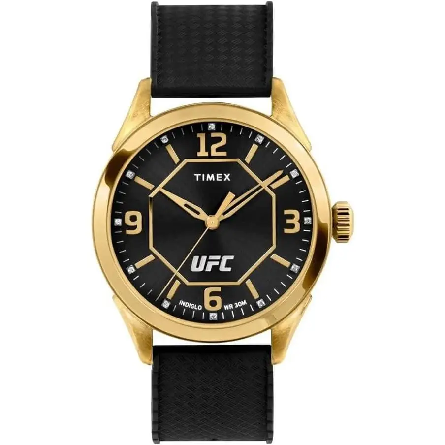 Timex UFC Athena 42mm Black/Gold-Tone Silicone Mens Watch TW2V56000