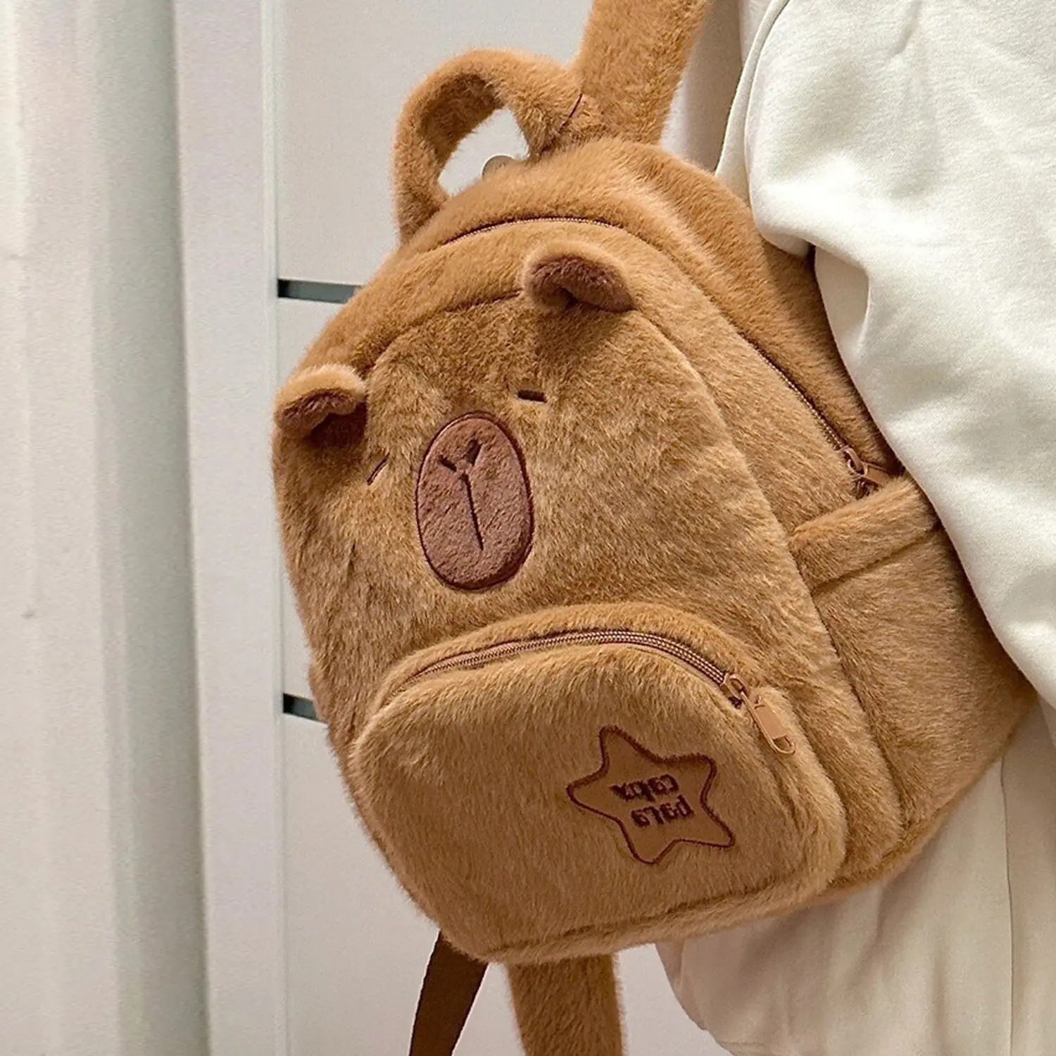 Women's Cute Design Capybara Plush Backpack, Small Fluffy Cartoon Daypack with Side Pockets for School & Vacation, Backpacks Women, School Backpack Bookbag