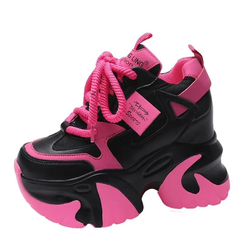 Women’s High Platform Casual Leather,RockyNice Shoes, All season Lace-up Chunky Sneakers 10CM Wedges Hidden Heels Leisure Shoes, Girl Walking Shoes Fashion Comfort Footwear Stylish