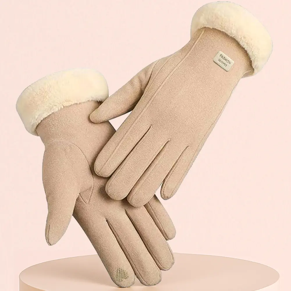 Women’s Elegant Solid Color Winter Gloves, Soft Fuzzy Lining, Warm Windproof Fashion Gloves for Commuting & Daily Wear