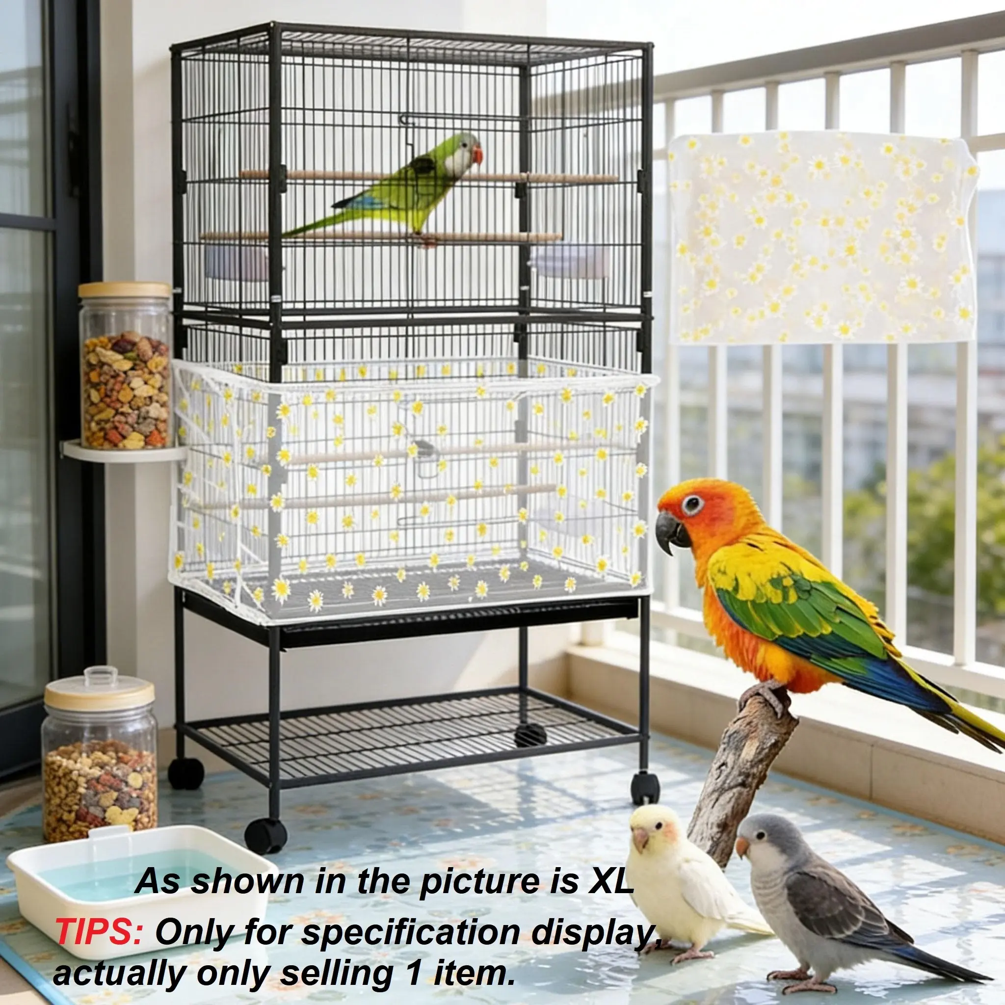 1pc Daisy Pattern Elastic Mesh Bird Cage Cover, Dust-Proof & Anti-Spray Protective Net, All-Season Universal Accessory for Parrots & Pet Birds, Bird Cage Veil, Bird Supplies