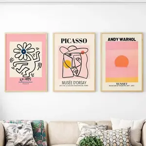 Modern Art Picasso Andy Warhol Canvas Oil Painting Unframed Poster, Set of 3 Wall Art Prints for Living Room Home Decor