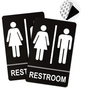 Metal Restroom Sign - 2 Pack Self-Adhesive Bathroom Signs for  Door or Wall - Unisex Design for Women & Men - Ideal for Business Use
