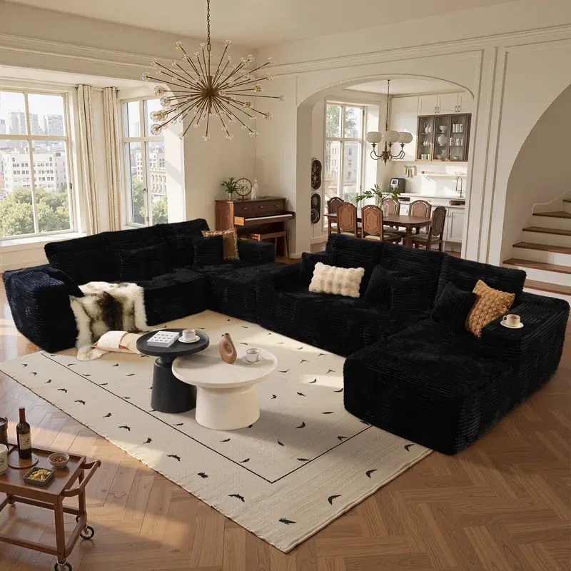Modular Sectional Sofa Couches 106" L-Shape Couch 3 Seat Modular Sofa Memory Foam Sectional Couches for Living Room, Boneless Couch with Oversized Chaise，Plush Corduroy Modular Sectional With L-shape Chaise ,no Assembly Required，