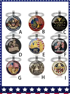 9 Piece Set American Patriots 250th Anniversary Keychain, Zinc Alloy Material, Independence Day Celebration, Patriotic Gift