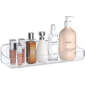 make up Shower Caddy Bathroom Shelves, No Drilling Adhesive Shelf Plastic Clear Shower Organizer, Wall Mounted Shower Rack for Bathroom Storage springtok