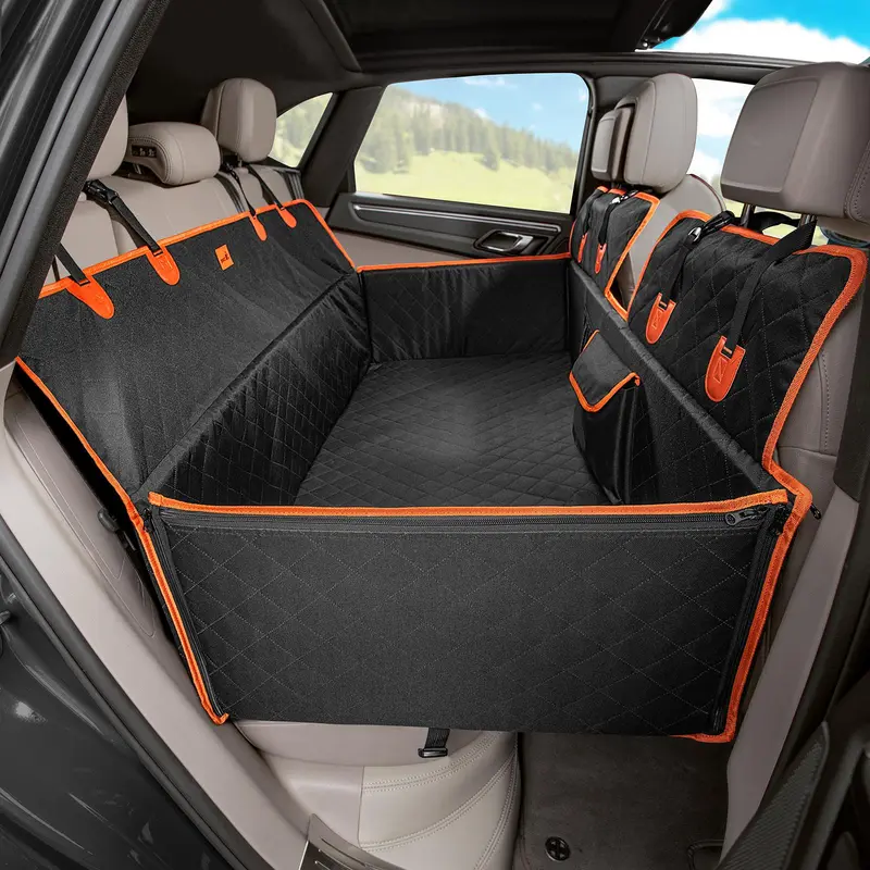 Pecute Dog Car Back Seat Extender Backseat Protector - Oxford Fabric with Waterproof Coating, Impact Foam Cushion, Hard Bottom, Splash-proof Cover, Zipper, 400lbs Capacity, Machine Washable, Car Seat Cover, TikTokShopBlackFriday Sale Pet Travel Accessory